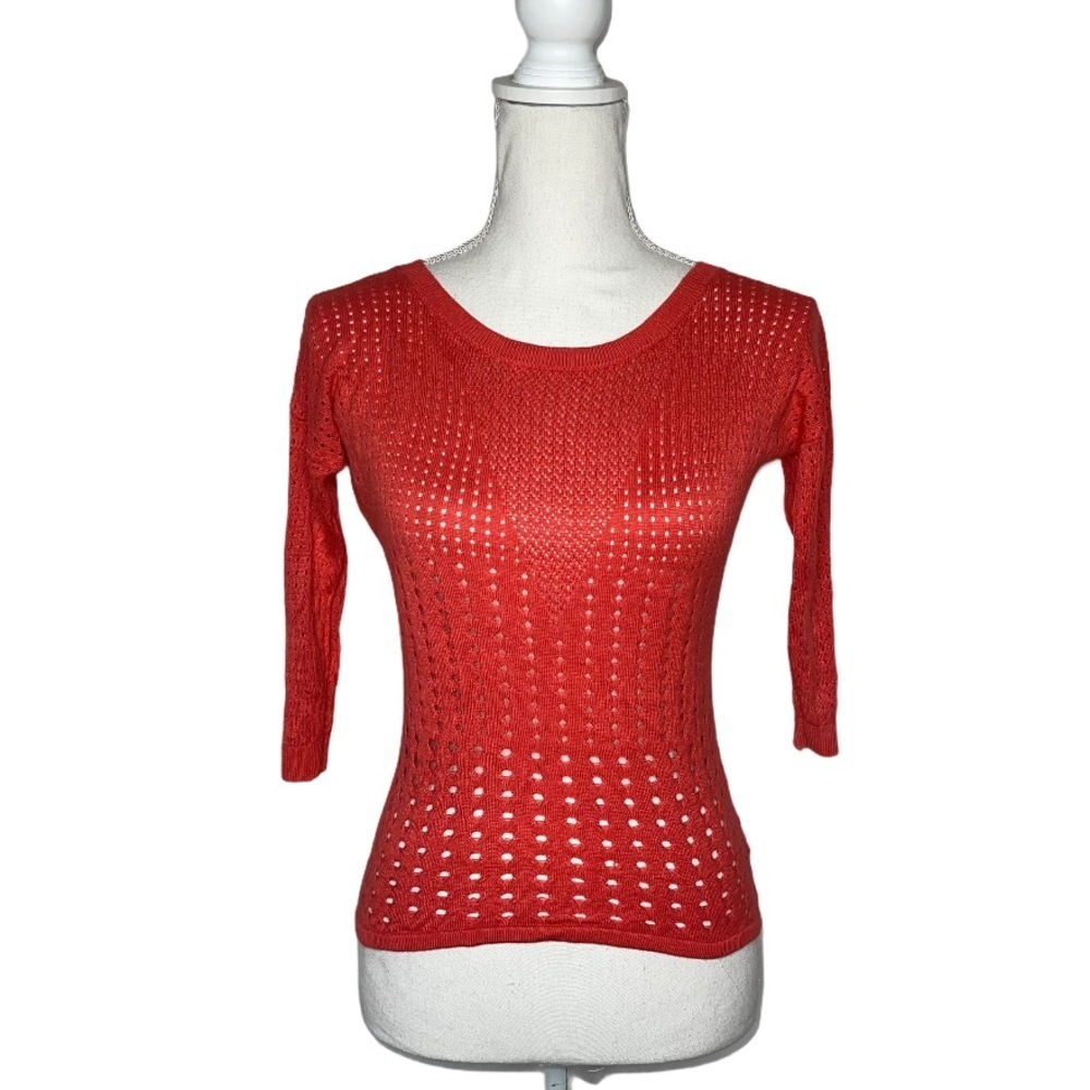 EXPRESS Red/Orange 3/4 Sleeve Open Knit Top XS